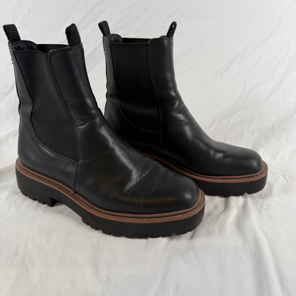 Sam Edelman Laguna Black Leather Chelsea Lug Sole Boots Pull On Fall Womens 8.5M